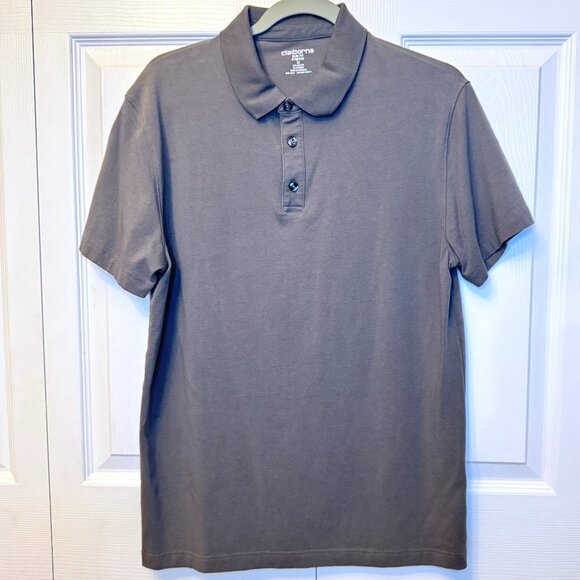 Claiborne Slim Fit Stretch Polo Shirt - Men's Size M - Dark Gray Work and Play - Picture 1 of 6